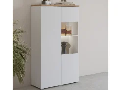 Armário de porcelana 2 portas Liko branco e madeira 140cm