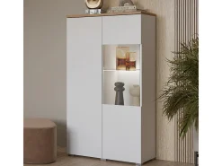 Armário de porcelana 2 portas Liko branco e madeira 140cm