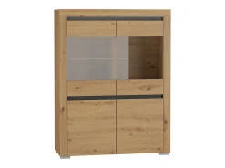 Armário de porcelana 4 portas Kasla madeira e cinzento antracite 139cm