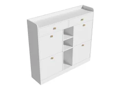 Armário de sapatos 110 x 26 x 100 cm - com 4 portas - 2 gavetas - 3 compartimentos abertos - branco