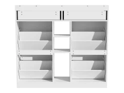 Armário de sapatos 110 x 26 x 100 cm - com 4 portas - 2 gavetas - 3 compartimentos abertos - branco