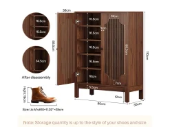 Armário de sapatos com portas em estriado, armário de sapatos de 5 andares com prateleiras ajustáveis, estante de sapatos para 20 pares