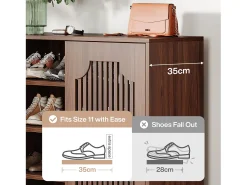 Armário de sapatos com portas em estriado, armário de sapatos de 5 andares com prateleiras ajustáveis, estante de sapatos para 20 pares