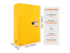 Armário de Segurança para Produtos Inflamáveis ​​SucceBuy 170,3 L 109x46x165,5 Cm, ​​Armário à Prova de Fogo para Líquidos Inflamáveis, com 2 Prateleiras Ajustáveis