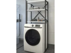 Armário de superestrutura de metal VCM | Máquina de lavar roupa | Dimensões: A. 160 x L. 66 x P. 34 cm | 3 prateleiras feitas de madeira - Insasi (Branco)