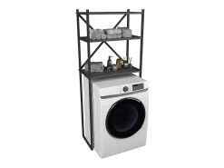 Armário de superestrutura de metal VCM | Máquina de lavar roupa | Dimensões: A. 160 x L. 66 x P. 34 cm | 3 prateleiras feitas de madeira - Insasi (Preto)