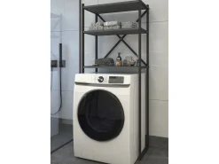 Armário de superestrutura de metal VCM | Máquina de lavar roupa | Dimensões: A. 160 x L. 66 x P. 34 cm | 3 prateleiras feitas de madeira - Insasi (Preto)
