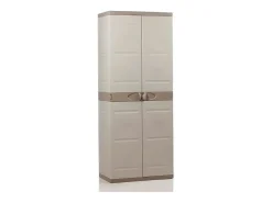 Armário de vassouras externo de titânio, 2 portas bege, 4 prateleiras, 70 x 176 x 41 cm
