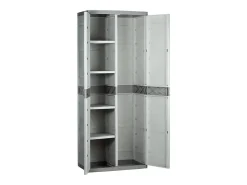Armário de vassouras externo de titânio, 2 portas bege, 4 prateleiras, 70 x 176 x 41 cm