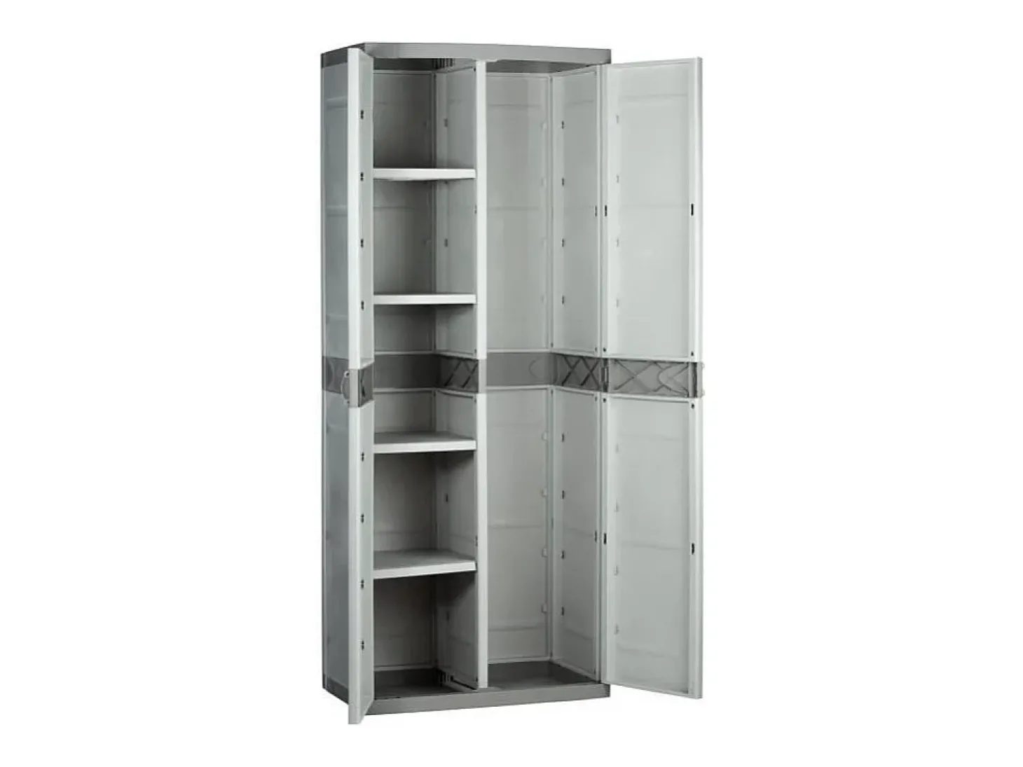 Armário de vassouras externo de titânio, 2 portas bege, 4 prateleiras, 70 x 176 x 41 cm