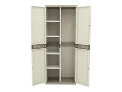 Armário de vassouras externo de titânio, 2 portas bege, 4 prateleiras, 70 x 176 x 41 cm