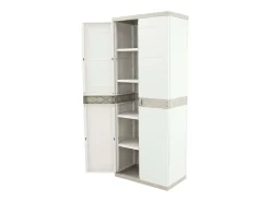 Armário de vassouras externo de titânio, 2 portas bege, 4 prateleiras, 70 x 176 x 41 cm