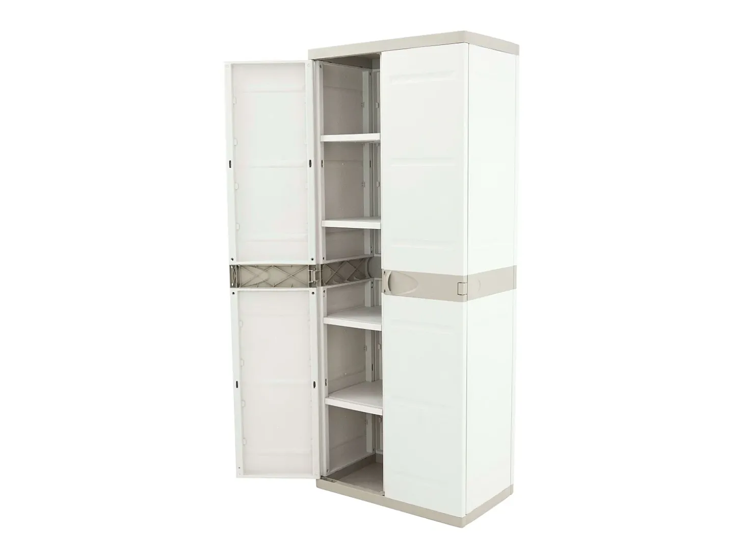 Armário de vassouras externo de titânio, 2 portas bege, 4 prateleiras, 70 x 176 x 41 cm