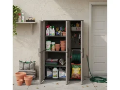 Armário de vassouras externo ou interno, armário com 3 portas e 3 prateleiras reguláveis â€<â€<em polipropileno, 100% Fabricado na Itália, 102x37h163 cm, cor cinza