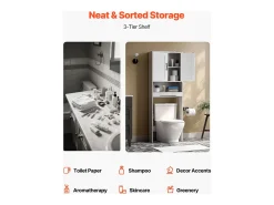 Armário de WC SucceBuy, Altura 165,1 cm, Arrumação Acima da Sanita ou Máquina de Lavar Roupa, Armário de Casa de Banho Economizador de Espaço, Branco
