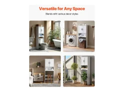 Armário de WC SucceBuy, Altura 165,1 cm, Arrumação Acima da Sanita ou Máquina de Lavar Roupa, Armário de Casa de Banho Economizador de Espaço, Branco