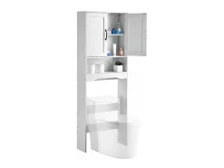 Armário de WC SucceBuy, Altura 165,1 cm, Arrumação Acima da Sanita ou Máquina de Lavar Roupa, Armário de Casa de Banho Economizador de Espaço, Branco