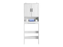 Armário de WC SucceBuy, Altura 165,1 cm, Arrumação Acima da Sanita ou Máquina de Lavar Roupa, Armário de Casa de Banho Economizador de Espaço, Branco