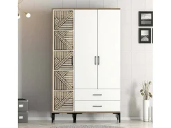 Armário Dgalbiat de 3 portas, mobiliário de quarto, roupeiro, roupeiro, 120x48h201 cm, nogueira e branco