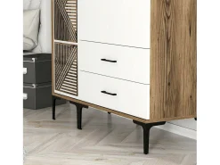 Armário Dgalbiat de 3 portas, mobiliário de quarto, roupeiro, roupeiro, 120x48h201 cm, nogueira e branco
