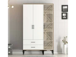 Armário Dgalbiat de 3 portas, mobiliário de quarto, roupeiro, roupeiro, 120x48h201 cm, nogueira e branco