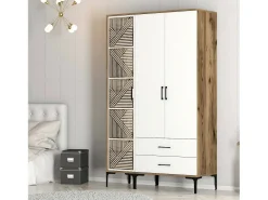 Armário Dgalbiat de 3 portas, mobiliário de quarto, roupeiro, roupeiro, 120x48h201 cm, nogueira e branco