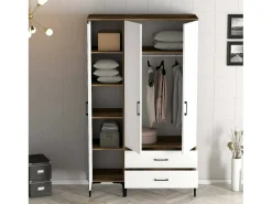 Armário Dgalbiat de 3 portas, mobiliário de quarto, roupeiro, roupeiro, 120x48h201 cm, nogueira e branco