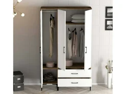 Armário Dgalbiat de 3 portas, mobiliário de quarto, roupeiro, roupeiro, 120x48h201 cm, nogueira e branco