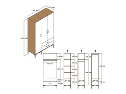 Armário Dgalbiat de 3 portas, mobiliário de quarto, roupeiro, roupeiro, 120x48h201 cm, nogueira e antracite