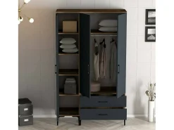 Armário Dgalbiat de 3 portas, mobiliário de quarto, roupeiro, roupeiro, 120x48h201 cm, nogueira e antracite