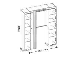 Armário Dgond, Estrutura para guarda-roupa, Cabide extensível aberto, 180x50h205 cm, Branco e Cinza