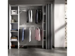 Armário Dgond, Estrutura para guarda-roupa, Cabide extensível aberto, 180x50h205 cm, Branco e Cinza