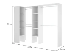 Armário Dmagrin, Estrutura para guarda-roupa de canto, Cabide de canto aberto, 228x79h187 cm, Branco