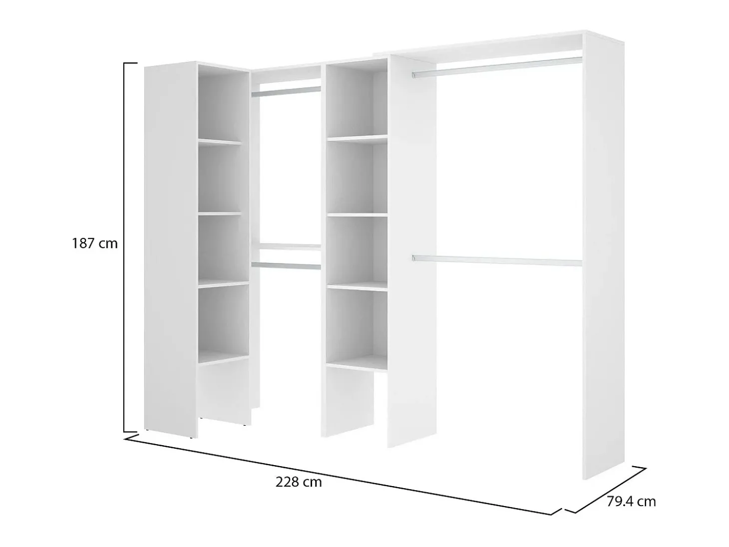 Armário Dmagrin, Estrutura para guarda-roupa de canto, Cabide de canto aberto, 228x79h187 cm, Branco