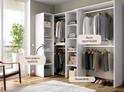 Armário Dmagrin, Estrutura para guarda-roupa de canto, Cabide de canto aberto, 228x79h187 cm, Branco