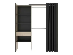 Armário Dober, Estrutura para guarda-roupa com cortina, Cabide aberto, 160x50h205 cm, Carvalho e Antracite