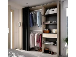 Armário Dober, Estrutura para guarda-roupa com cortina, Cabide aberto, 160x50h205 cm, Carvalho e Antracite
