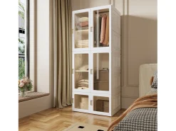 Armário Dobrável Portátil 8 Compartimentos com 6 Portas Transparentes, Estrutura em PP, 170x69x50cm – Grande Capacidade 590L