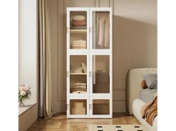 Armário Dobrável Portátil 8 Compartimentos com 6 Portas Transparentes, Estrutura em PP, 170x69x50cm – Grande Capacidade 590L
