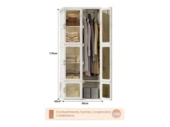 Armário Dobrável Portátil 8 Compartimentos com 6 Portas Transparentes, Estrutura em PP, 170x69x50cm – Grande Capacidade 590L