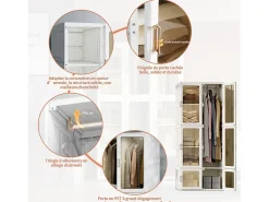Armário Dobrável Portátil 8 Compartimentos com 6 Portas Transparentes, Estrutura em PP, 170x69x50cm – Grande Capacidade 590L