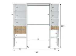 Armário Donest, Móveis de quarto, Armário com prateleiras e 3 gavetas, 196x40h187 cm, Branco e Carvalho
