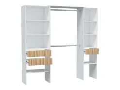 Armário Donest, Móveis de quarto, Armário com prateleiras e 3 gavetas, 196x40h187 cm, Branco e Carvalho