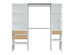 Armário Donest, Móveis de quarto, Armário com prateleiras e 3 gavetas, 196x40h187 cm, Branco e Carvalho