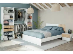 Armário Donest, Móveis de quarto, Armário com prateleiras e 3 gavetas, 196x40h187 cm, Branco e Carvalho