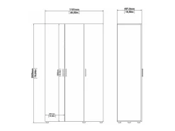 Armário Drivier de 3 portas, Móveis de quarto, Armário, Armário, 118x50 h201 cm, Branco