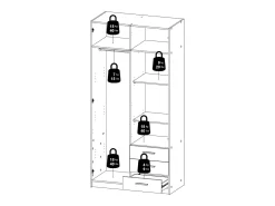 Armário Dscopon de 2 portas, Móveis de quarto, Armário, Armário, 99x50 h200 cm, Branco