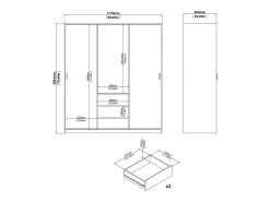 Armário Dveretou de 3 portas, Móveis de quarto, Armário, Armário, 177x60 h200 cm, Branco