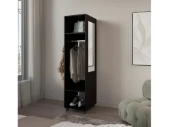 Armário em melamina Kronospan, três prateleiras, varão para roupa e espelho incluído, Preto, 160 cm X 40 cm X 48 cm
