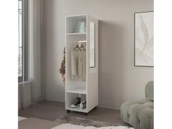 Armário em melamina Kronospan, três prateleiras, varão para roupa e espelho incluídos, Branco, 160 cm X 40 cm X 48 cm
